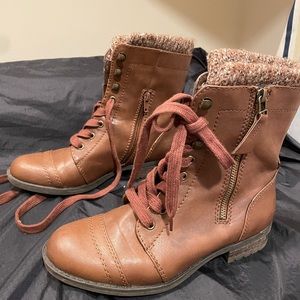 Light brown combat style boots with zippers